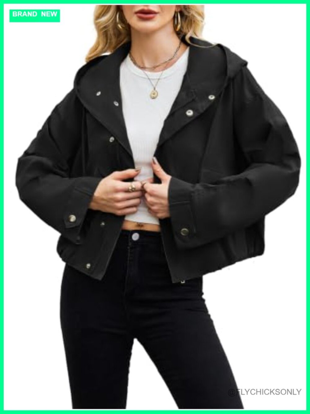 Womens Cropped Raincoat Lightweight Waterproof Windbreaker Anorak Utility Jacket